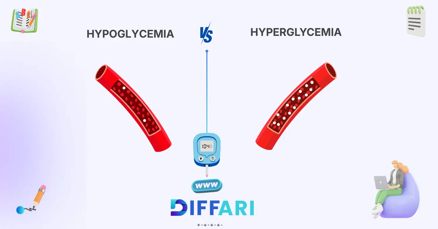 difference between hypo and hyperglycemia